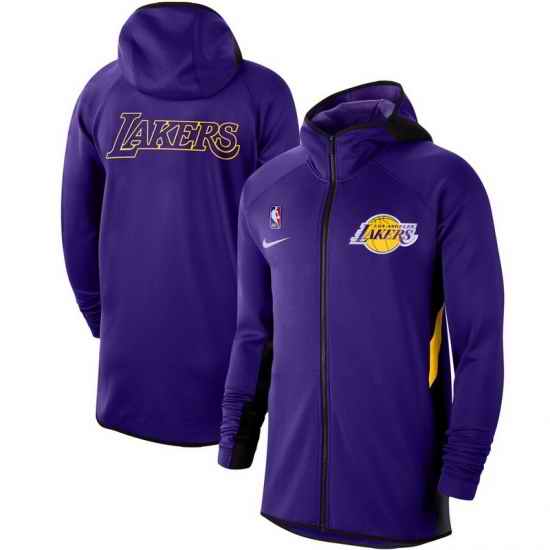 Men Nike Los Angeles Lakers Purple Showtime Therma Flex Performance Full Zip Hoodie